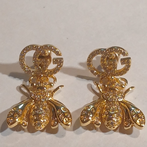 Authentic Vintage Gucci GG Logo Crystal Bee Earrings - Picture 3 of 16
